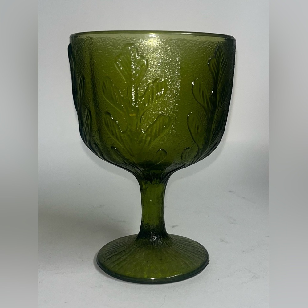 Vintage Green Schooner Mug FTD 1975 Stippled Glass Goblet 6.5”T EUC